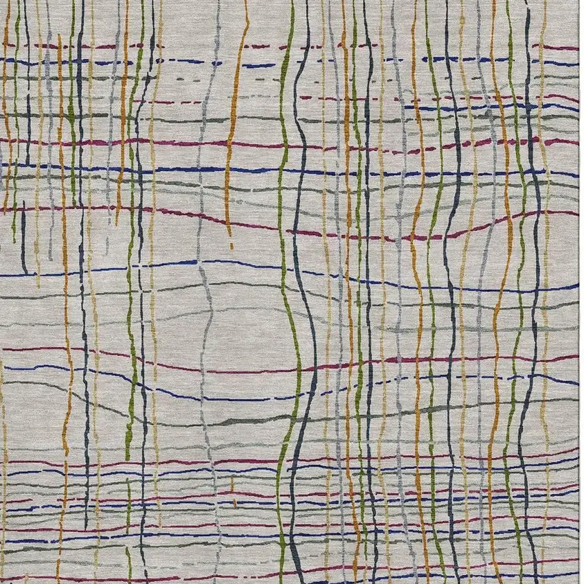 Beige Gold And Blue Striped Washable Area Rug With UV Protection Photo 3