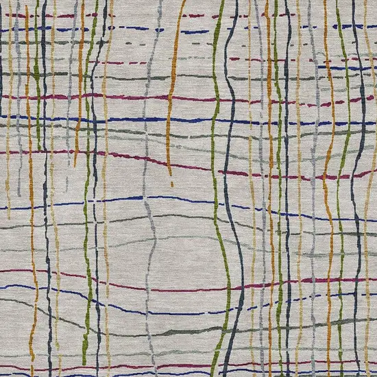 Beige Gold And Blue Striped Washable Area Rug With UV Protection Photo 2