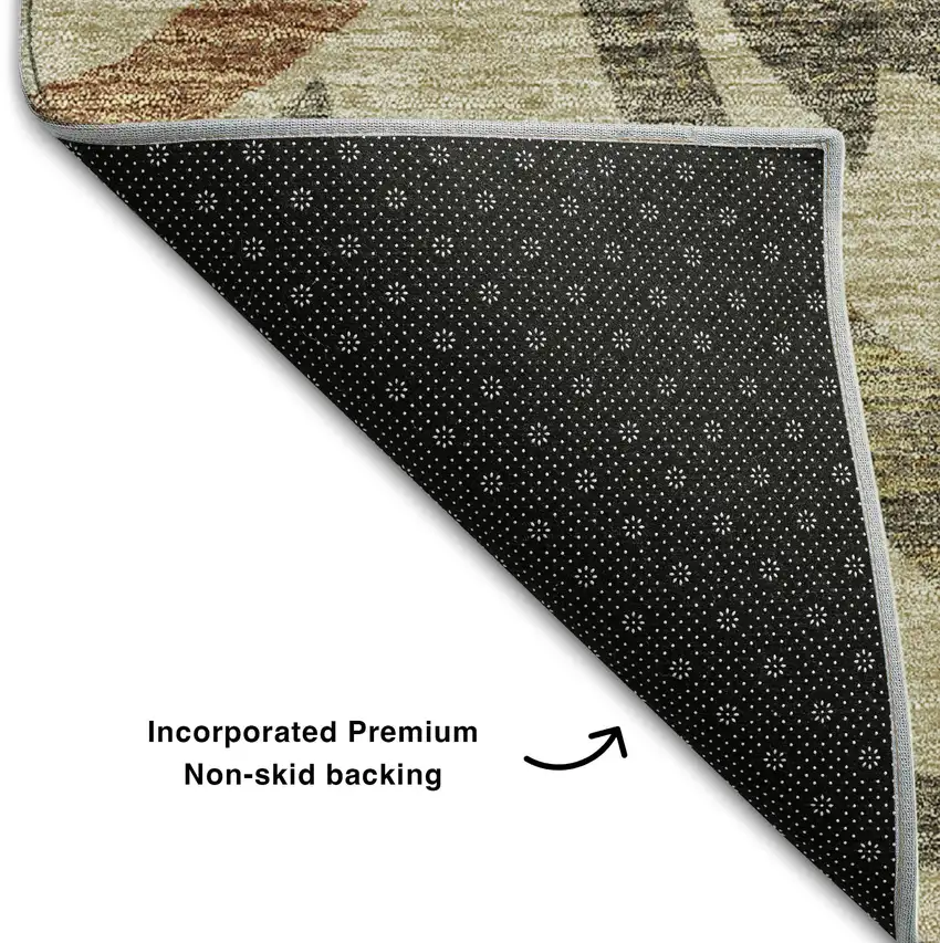 Beige Gold And Brown Floral Washable Area Rug With UV Protection Photo 6