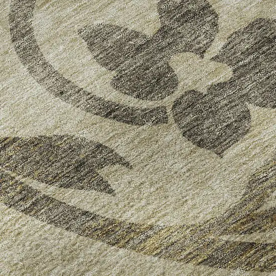 Beige Gold And Brown Floral Washable Area Rug With UV Protection Photo 9
