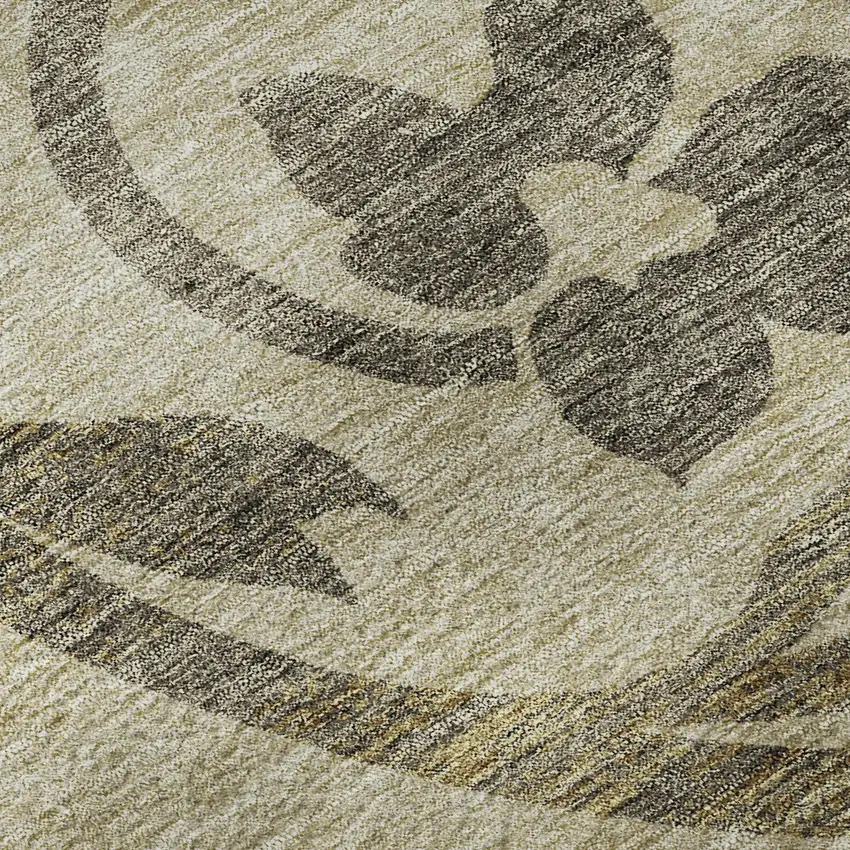 Beige Gold And Brown Floral Washable Area Rug With UV Protection Photo 9