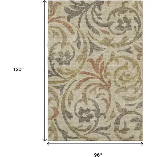 Beige Gold And Brown Floral Washable Area Rug With UV Protection Photo 3