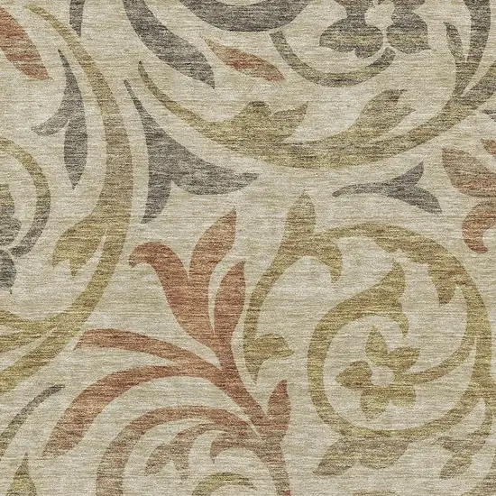 Beige Gold And Brown Floral Washable Area Rug With UV Protection Photo 3