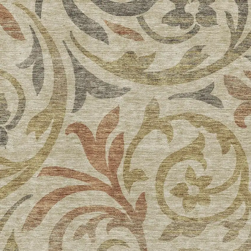 Beige Gold And Brown Floral Washable Area Rug With UV Protection Photo 3