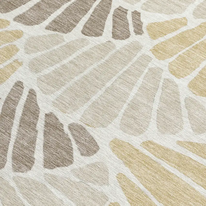 Beige Gold And Brown Floral Washable Indoor Outdoor Area Rug Photo 2