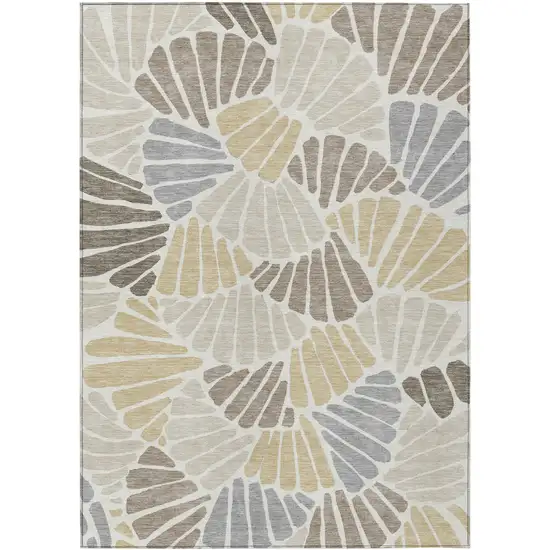 Beige Gold And Brown Floral Washable Indoor Outdoor Area Rug Photo 8