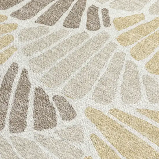 Beige Gold And Brown Floral Washable Indoor Outdoor Area Rug Photo 2