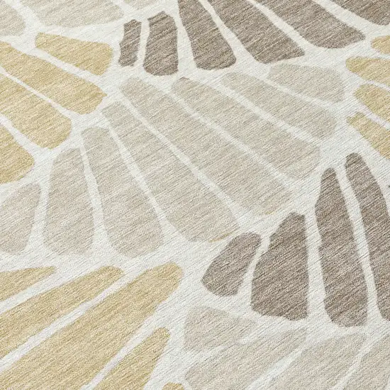 Beige Gold And Brown Floral Washable Indoor Outdoor Area Rug Photo 1