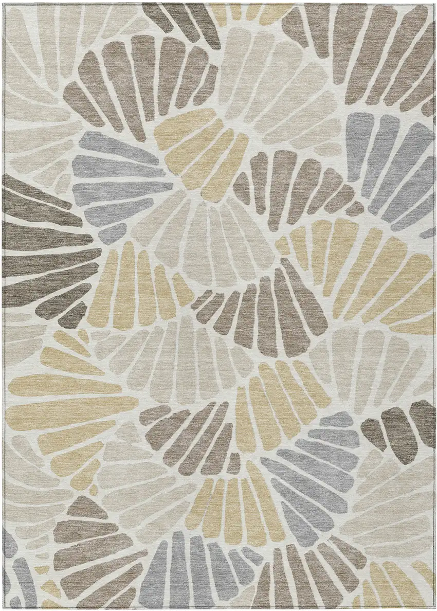 Beige Gold And Brown Floral Washable Indoor Outdoor Area Rug Photo 7