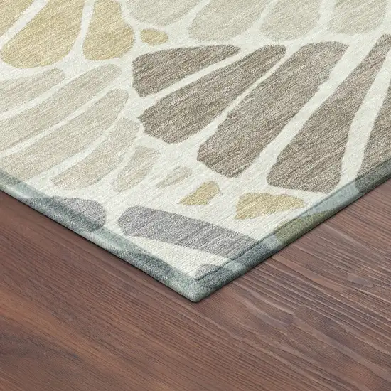 Beige Gold And Brown Floral Washable Indoor Outdoor Area Rug Photo 9