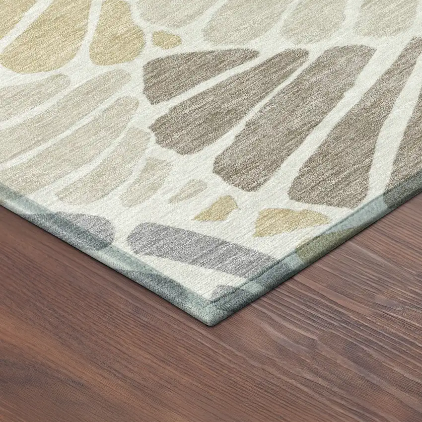 Beige Gold And Brown Floral Washable Indoor Outdoor Area Rug Photo 9