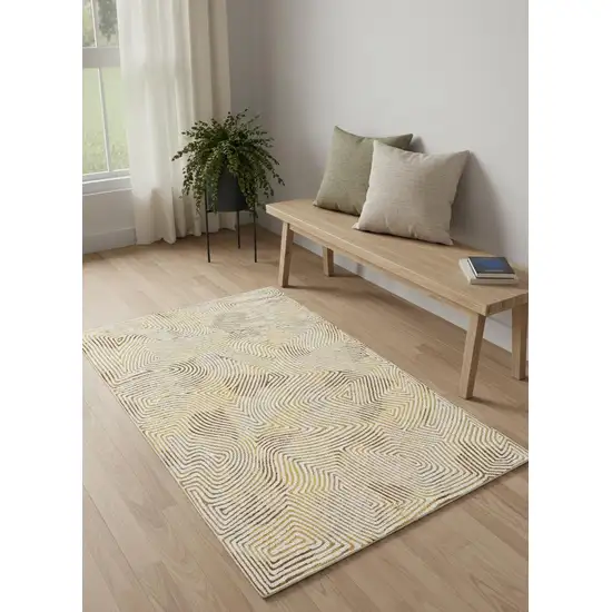 Beige Gold And Brown Geometric Washable Area Rug With UV Protection Photo 1