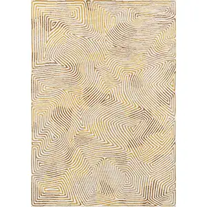 Photo of Beige Gold And Brown Geometric Washable Area Rug With UV Protection