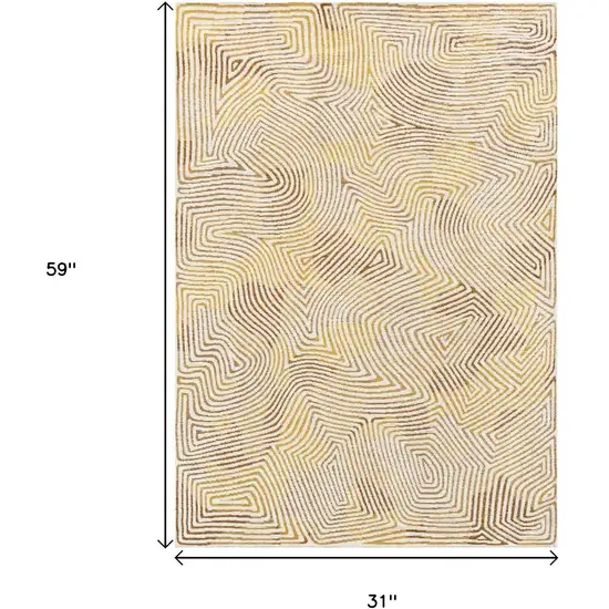 Beige Gold And Brown Geometric Washable Area Rug With UV Protection Photo 9