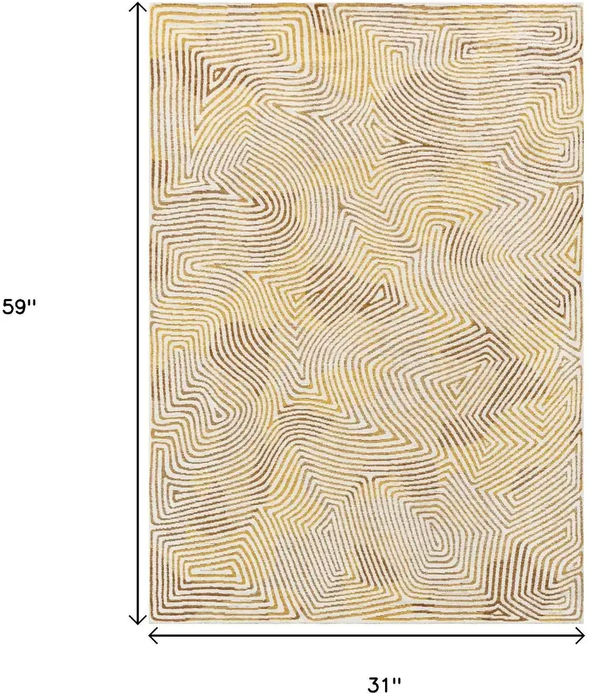 Beige Gold And Brown Geometric Washable Area Rug With UV Protection Photo 9