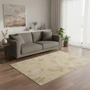 Photo of Beige Gold And Brown Geometric Washable Area Rug With UV Protection