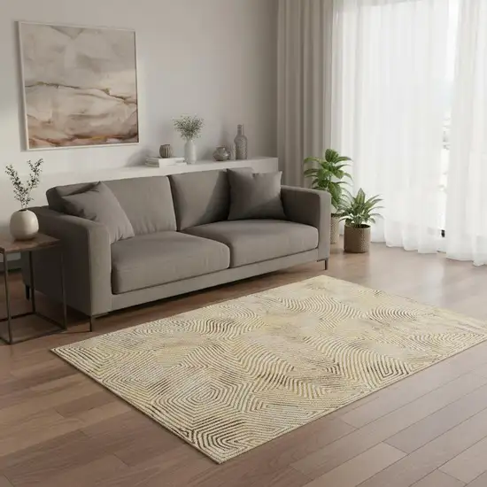 Beige Gold And Brown Geometric Washable Area Rug With UV Protection Photo 1