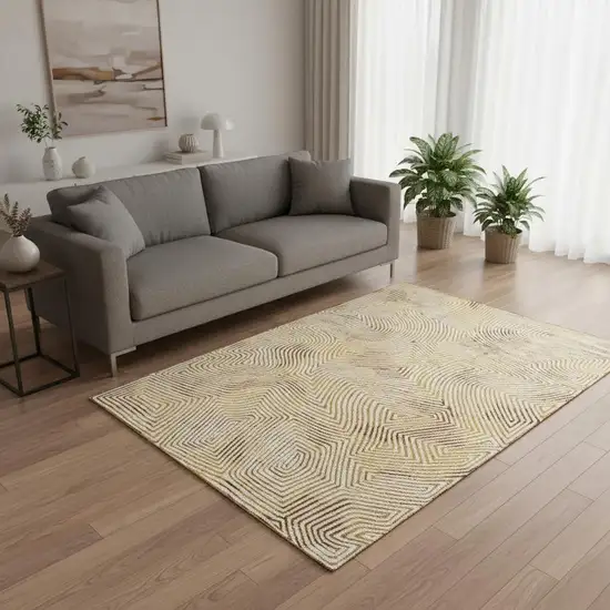 Beige Gold And Brown Geometric Washable Area Rug With UV Protection Photo 1