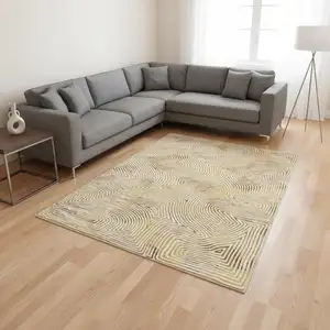 Photo of Beige Gold And Brown Geometric Washable Area Rug With UV Protection