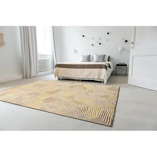 Beige Gold And Brown Geometric Washable Area Rug With UV Protection Photo 5
