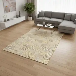 Photo of Beige Gold And Brown Geometric Washable Area Rug With UV Protection