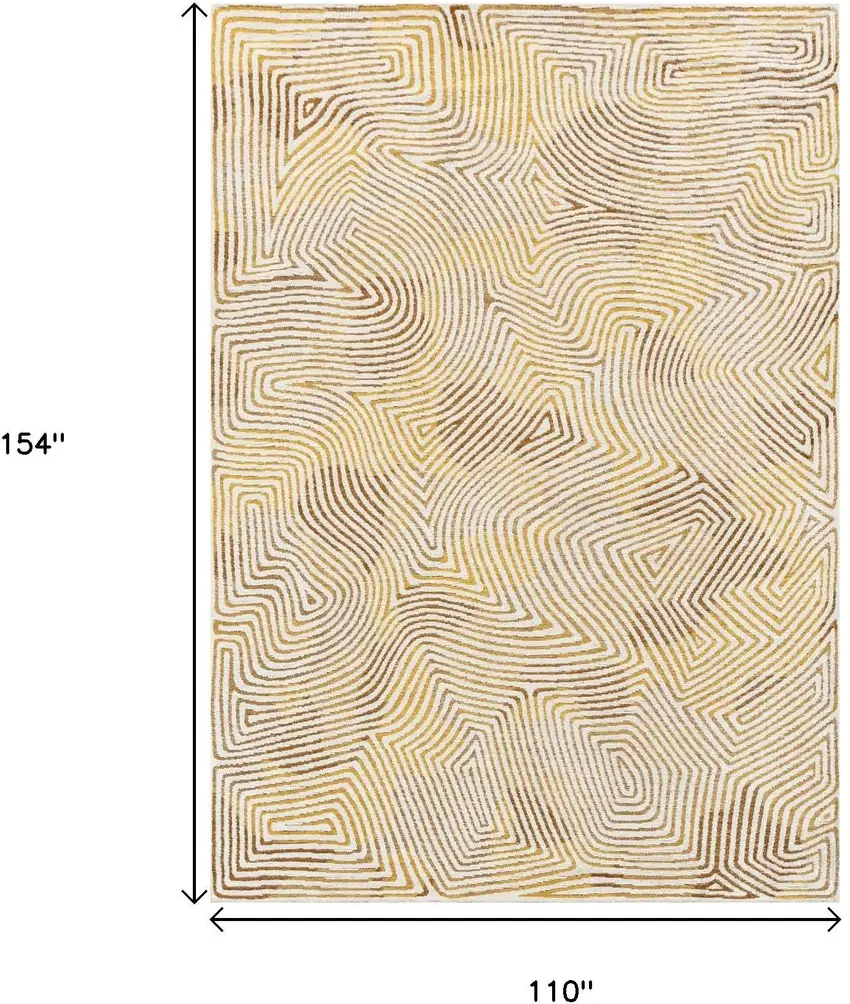 Beige Gold And Brown Geometric Washable Area Rug With UV Protection Photo 9