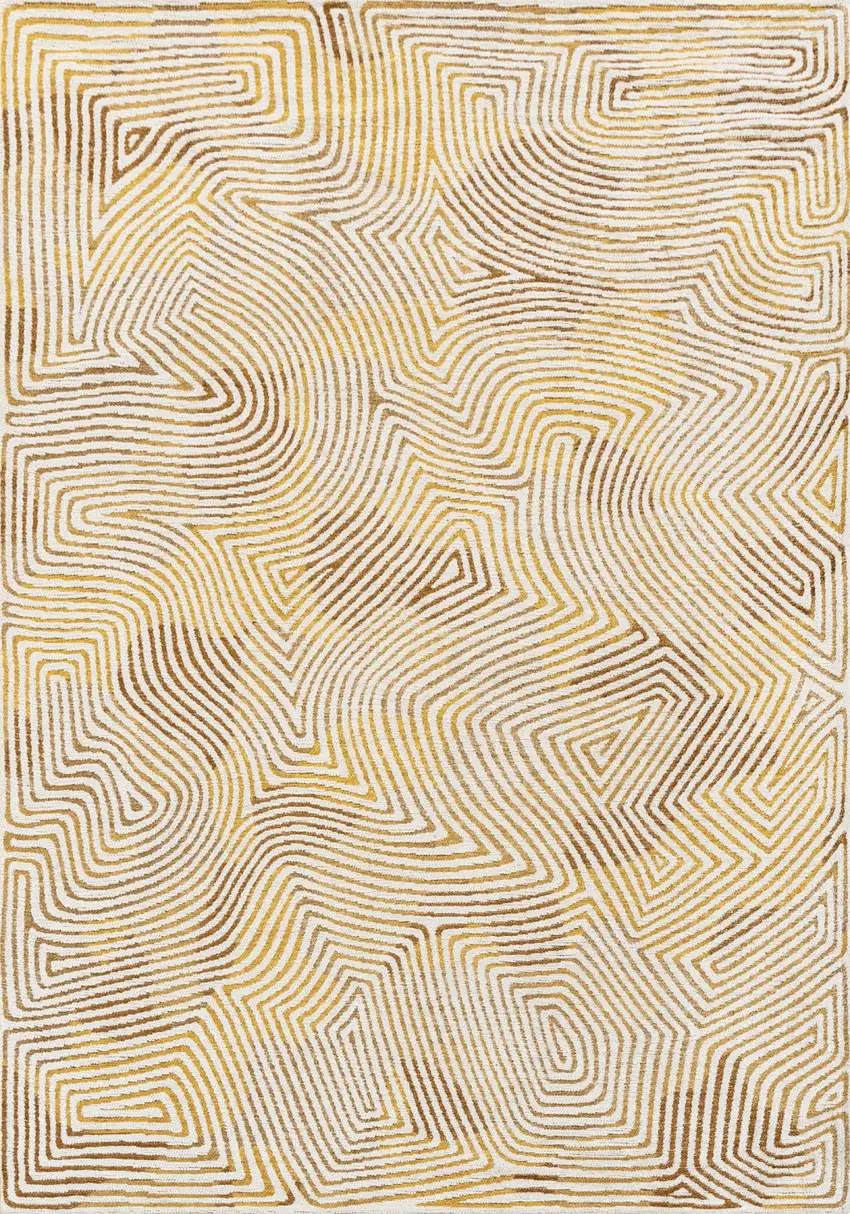 Beige Gold And Brown Geometric Washable Area Rug With UV Protection Photo 2
