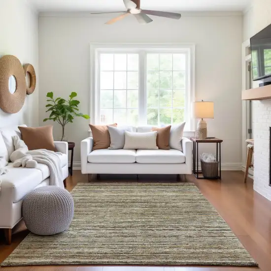 Beige Gold And Brown Striped Washable Area Rug With UV Protection Photo 5