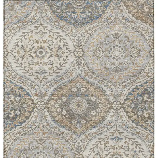 Beige Gold And Denim Blue Floral Washable Indoor Outdoor Area Rug Photo 4
