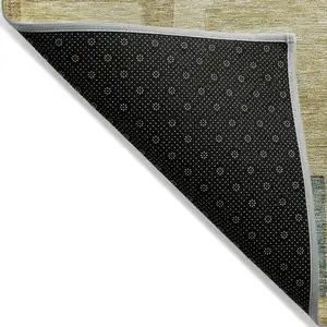 Photo of Beige Gold And Denim Blue Geometric Washable Indoor Outdoor Area Rug