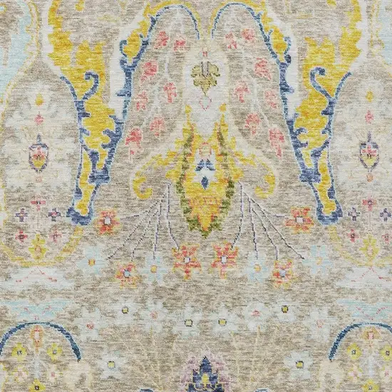 Beige Gold And Fern Green Floral Washable Indoor Outdoor Area Rug Photo 3