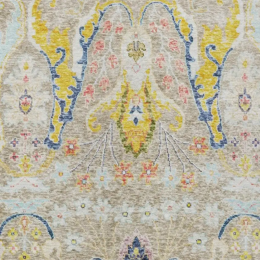 Beige Gold And Fern Green Floral Washable Indoor Outdoor Area Rug Photo 3