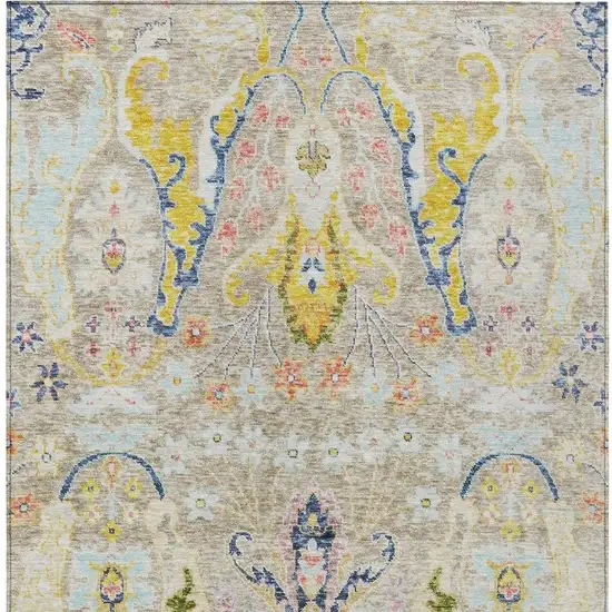 Beige Gold And Fern Green Floral Washable Indoor Outdoor Area Rug Photo 4