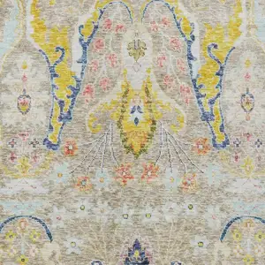 Photo of Beige Gold And Fern Green Floral Washable Indoor Outdoor Area Rug