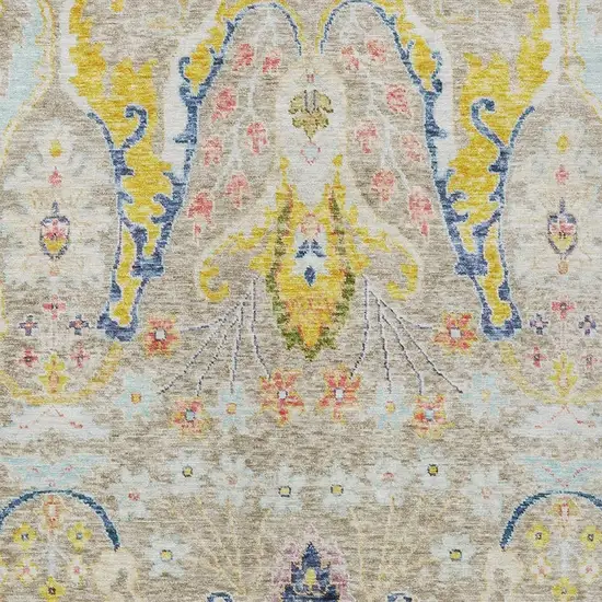 Beige Gold And Fern Green Floral Washable Indoor Outdoor Area Rug Photo 3