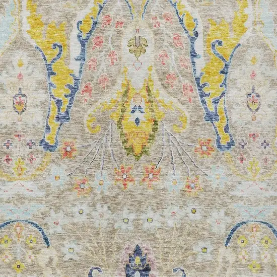 Beige Gold And Fern Green Floral Washable Indoor Outdoor Area Rug Photo 4