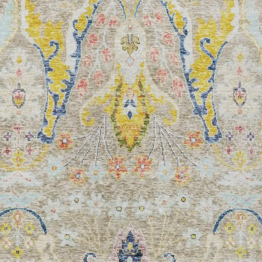 Beige Gold And Fern Green Floral Washable Indoor Outdoor Area Rug Photo 4