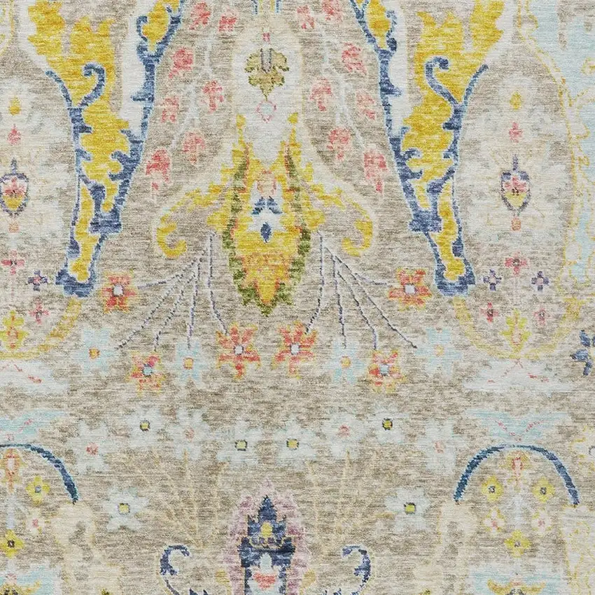 Beige Gold And Fern Green Floral Washable Indoor Outdoor Area Rug Photo 4