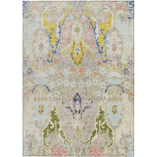 Beige Gold And Fern Green Floral Washable Indoor Outdoor Area Rug Photo 3