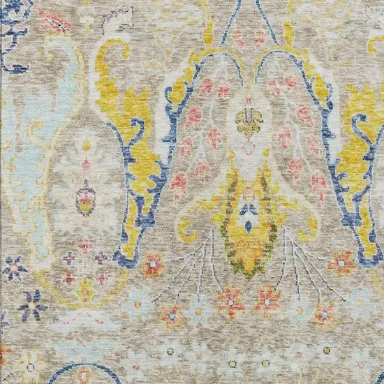 Beige Gold And Fern Green Floral Washable Indoor Outdoor Area Rug Photo 3