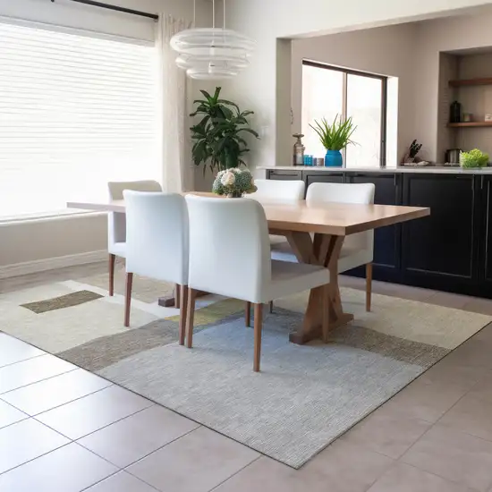 Beige Gold And Gray Abstract Washable Indoor Outdoor Area Rug Photo 6