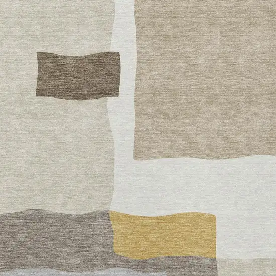 Beige Gold And Gray Abstract Washable Indoor Outdoor Area Rug Photo 2