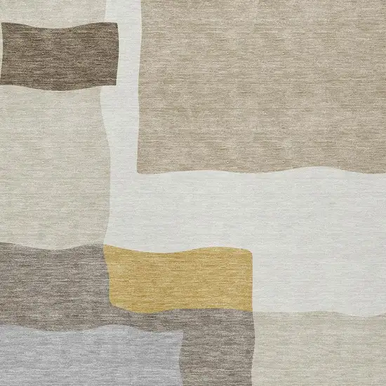 Beige Gold And Gray Abstract Washable Indoor Outdoor Area Rug Photo 2