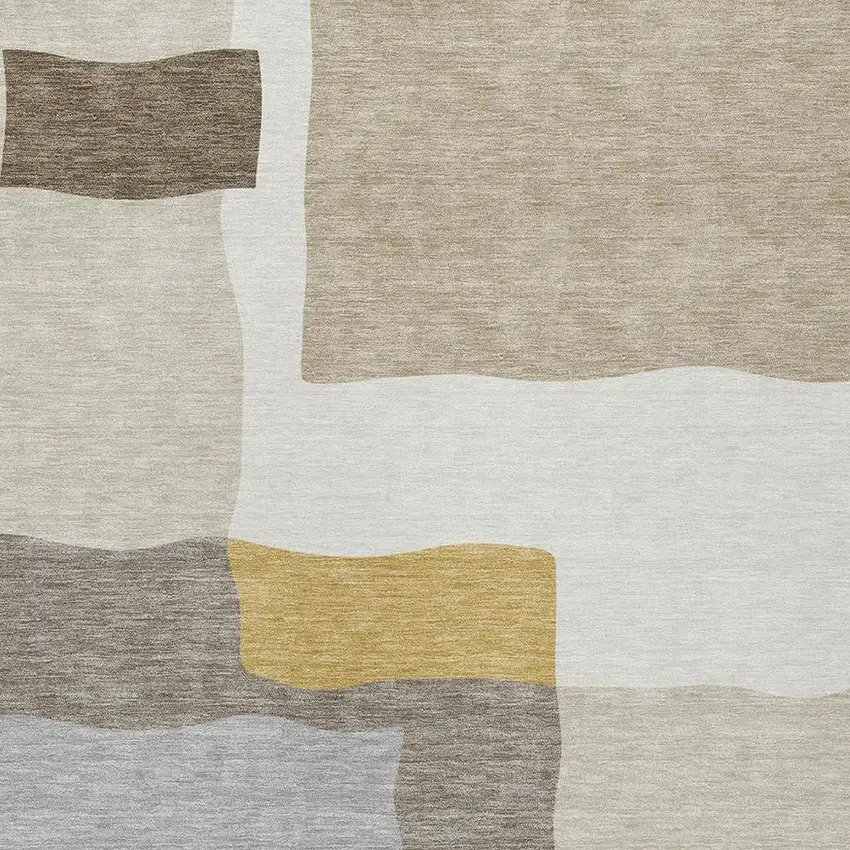 Beige Gold And Gray Abstract Washable Indoor Outdoor Area Rug Photo 2