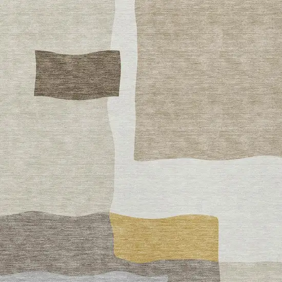 Beige Gold And Gray Abstract Washable Indoor Outdoor Area Rug Photo 2