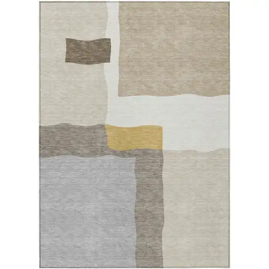 Beige Gold And Gray Abstract Washable Indoor Outdoor Area Rug Photo 1