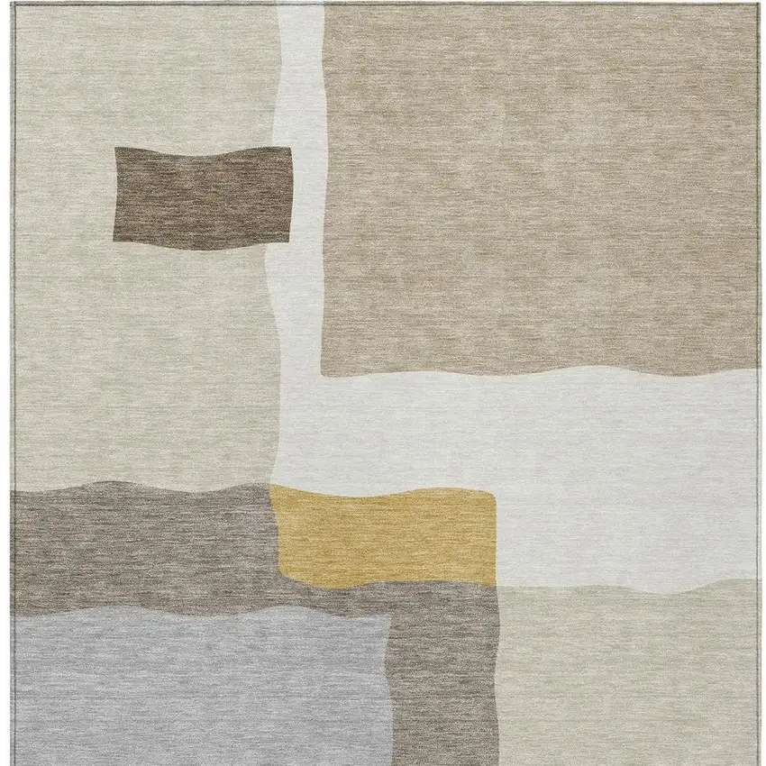 Beige Gold And Gray Abstract Washable Indoor Outdoor Area Rug Photo 3