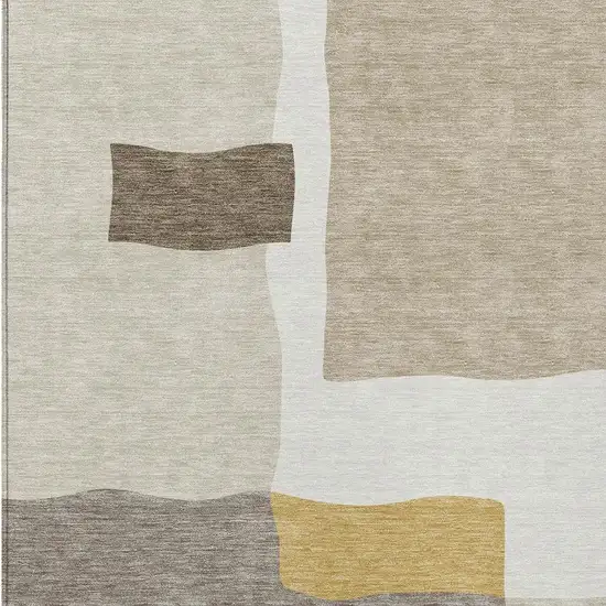 Beige Gold And Gray Abstract Washable Indoor Outdoor Area Rug Photo 2