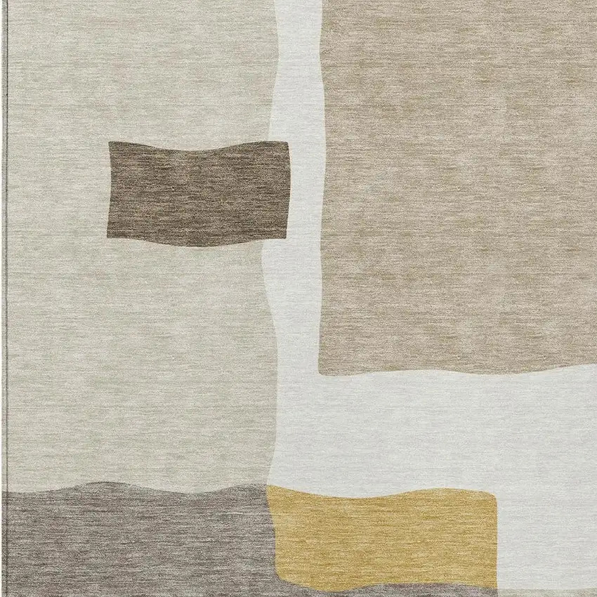 Beige Gold And Gray Abstract Washable Indoor Outdoor Area Rug Photo 2