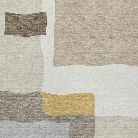 Beige Gold And Gray Abstract Washable Indoor Outdoor Area Rug Photo 2